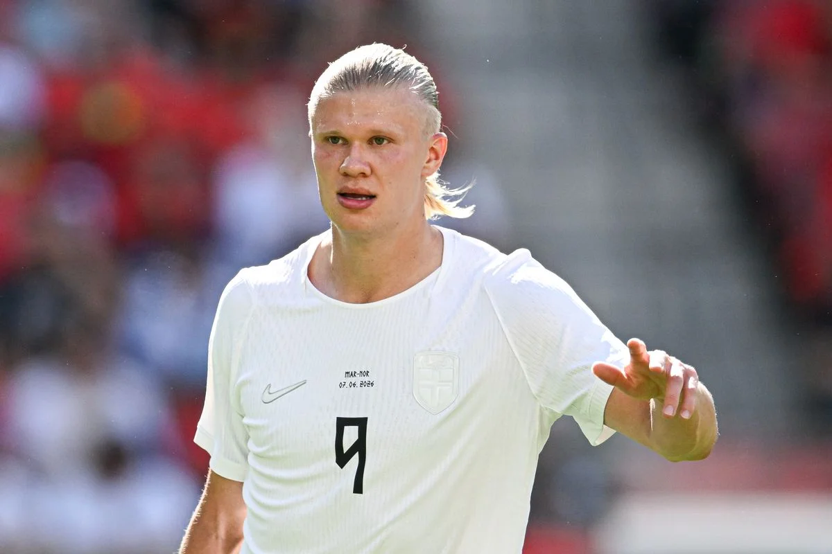 Erling Haaland #9 of Norway reacts during the international friendly match between Morocco and Norway at Sports Illustrated Stadium on June 7, 2026 in Harrison, New Jersey.